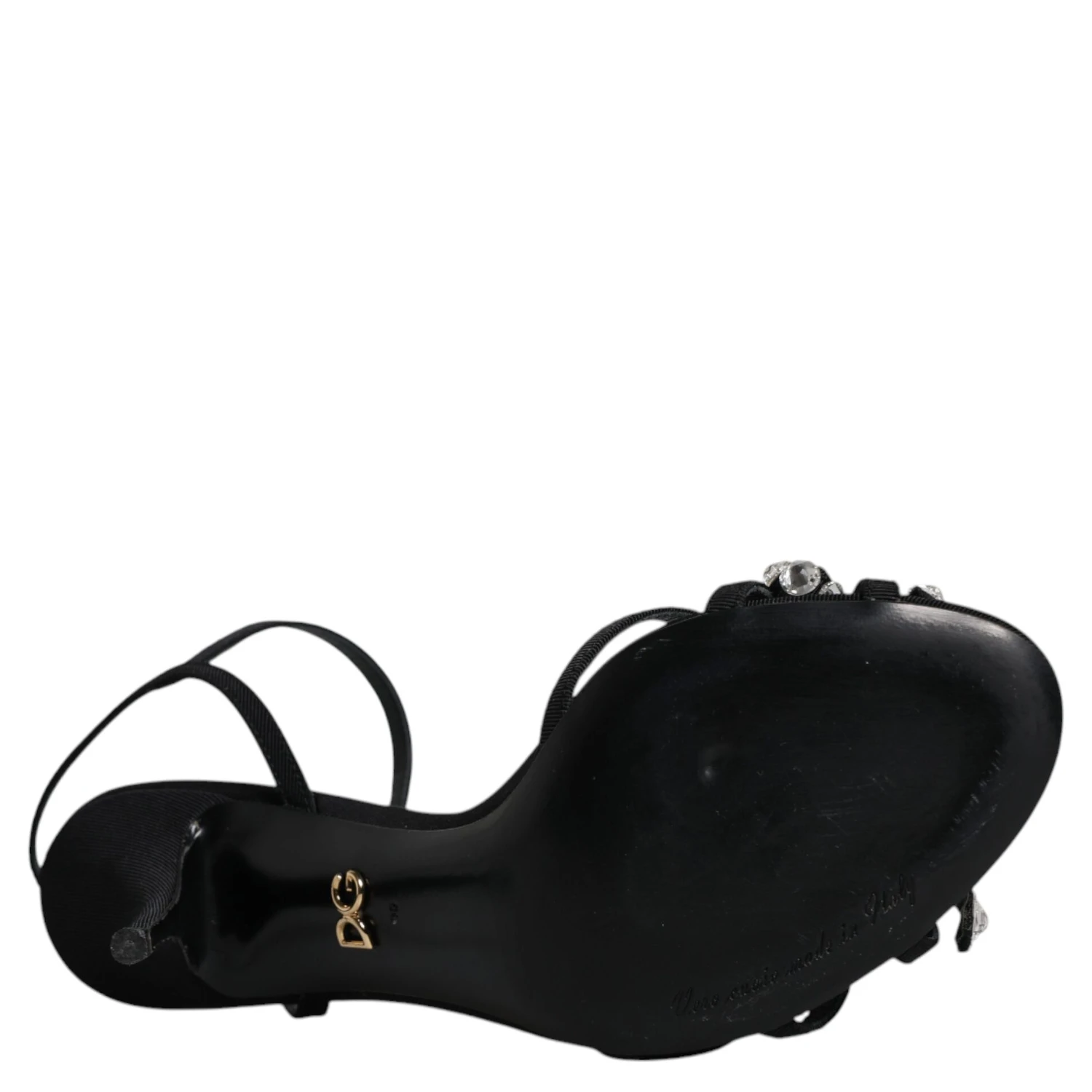 Black Leather Crystal Bow KEIRA Sandals Shoes