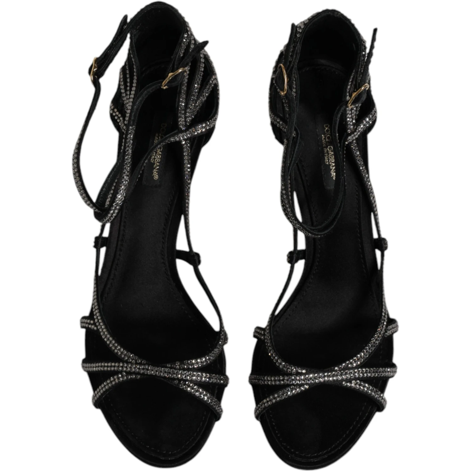 Black Strass Ankle Strap Heels Sandals Shoes