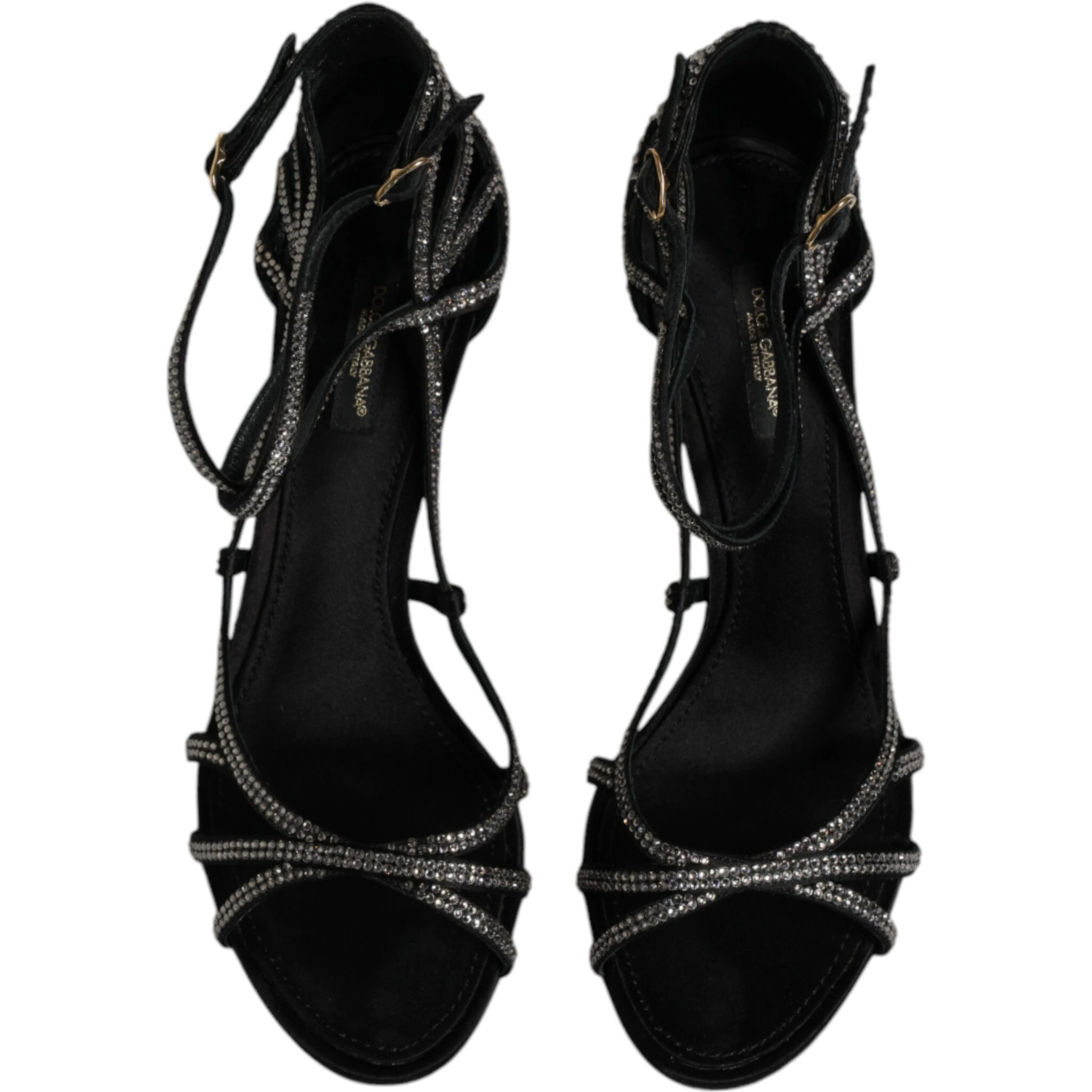 Black Strass Ankle Strap Heels Sandals Shoes