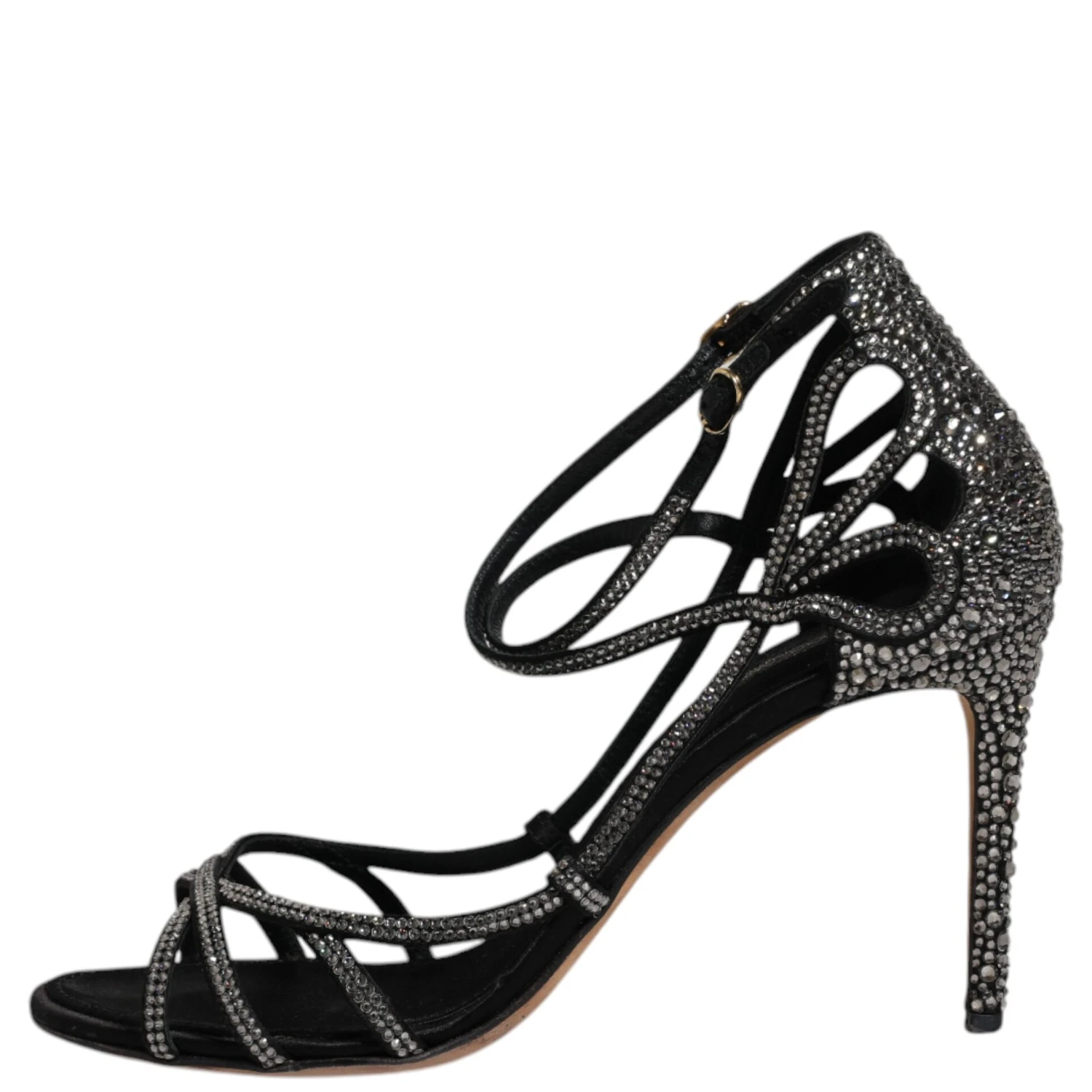 Black Strass Ankle Strap Heels Sandals Shoes