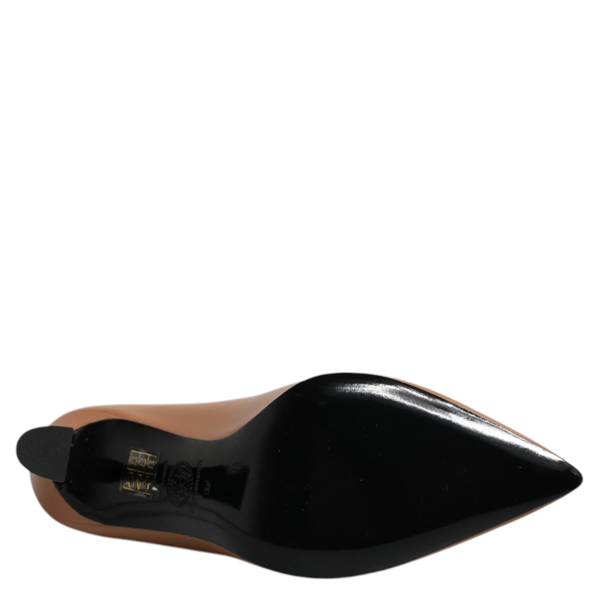 Brown Leather Logo Plaque High Heels Pumps Shoes