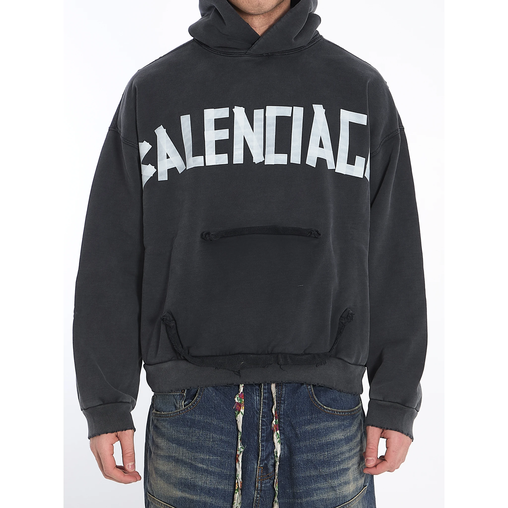 Ripped Pocket Tape Type hoodie