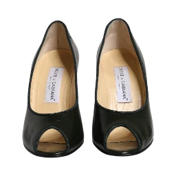 Green Leather Peep Toe Heels Pumps Shoes