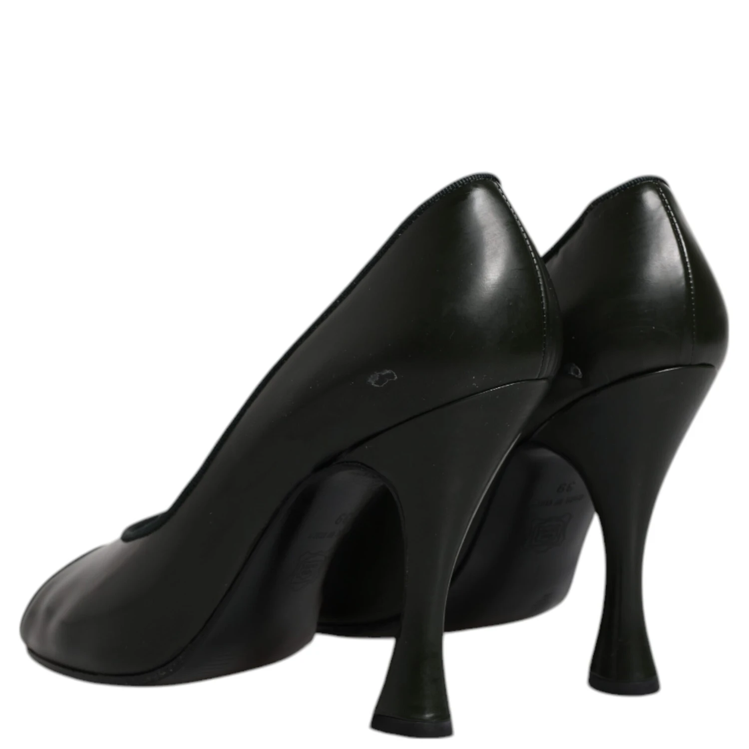 Green Leather Peep Toe Heels Pumps Shoes