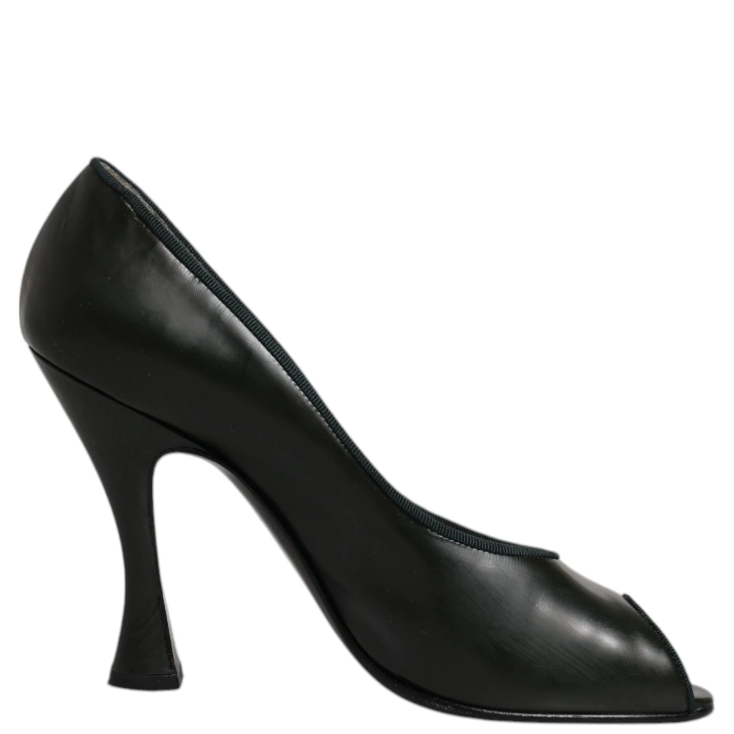 Green Leather Peep Toe Heels Pumps Shoes