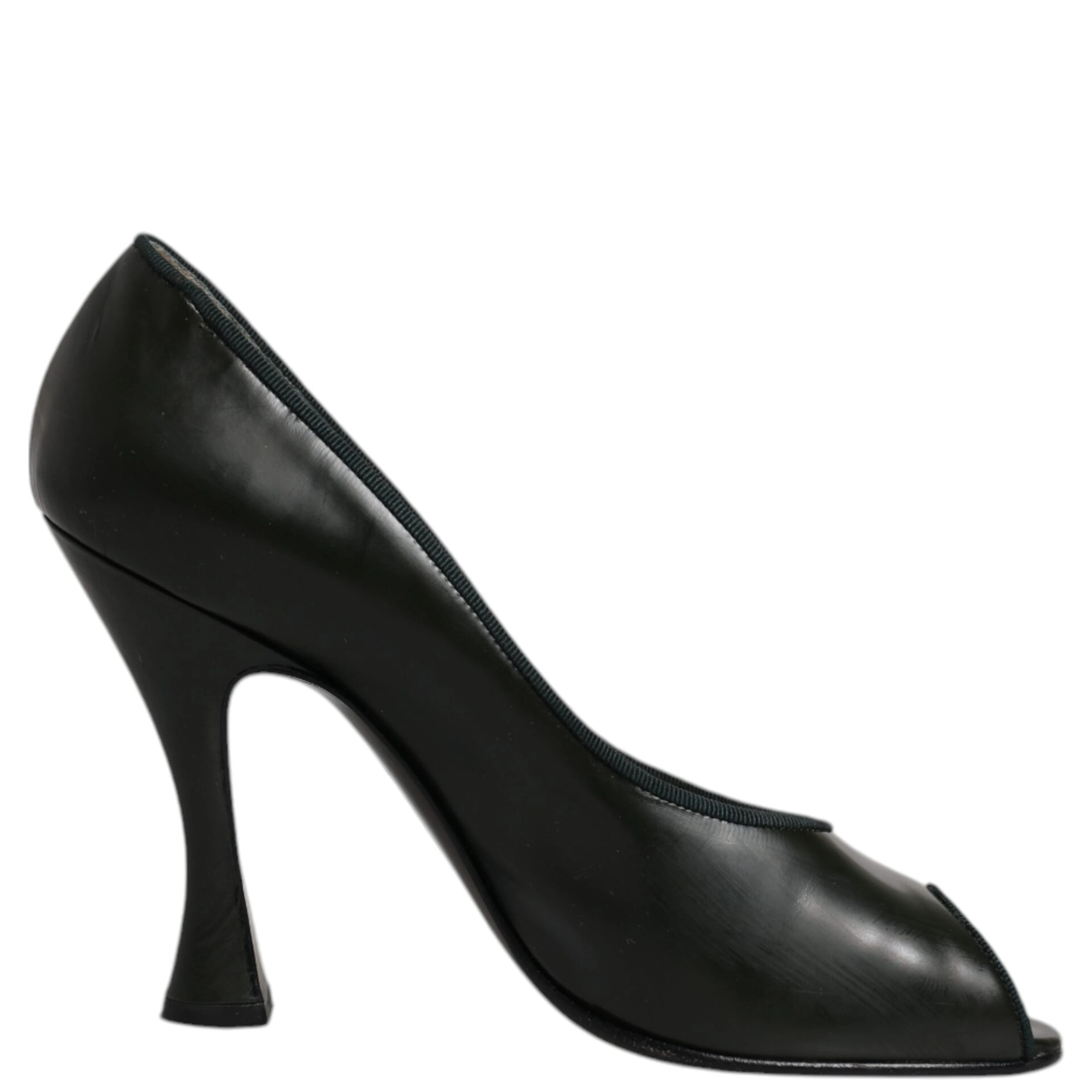 Green Leather Peep Toe Heels Pumps Shoes
