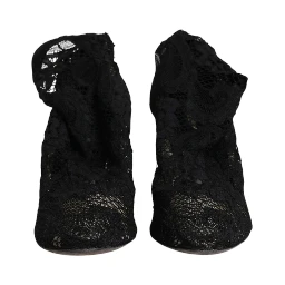 Black Lace Stretch Heels Mid Calf Boots Shoes