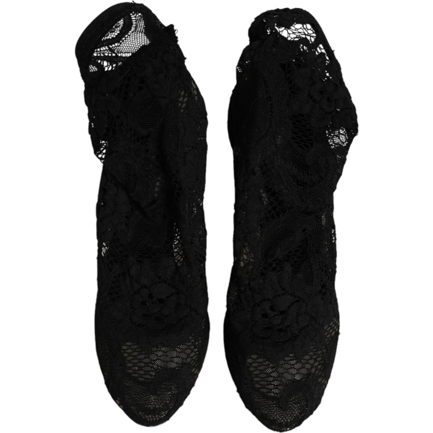 Black Lace Stretch Heels Mid Calf Boots Shoes