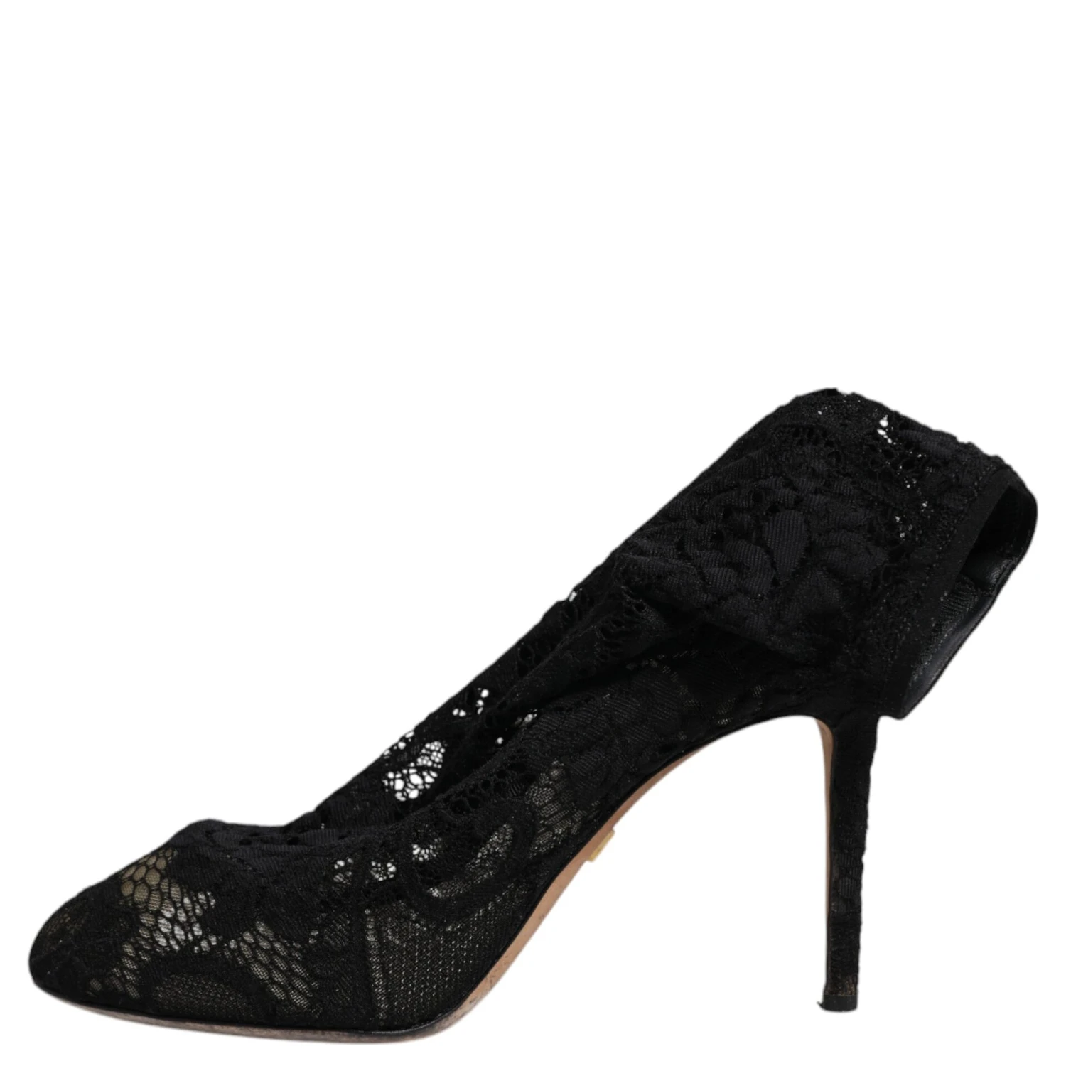 Black Lace Stretch Heels Mid Calf Boots Shoes