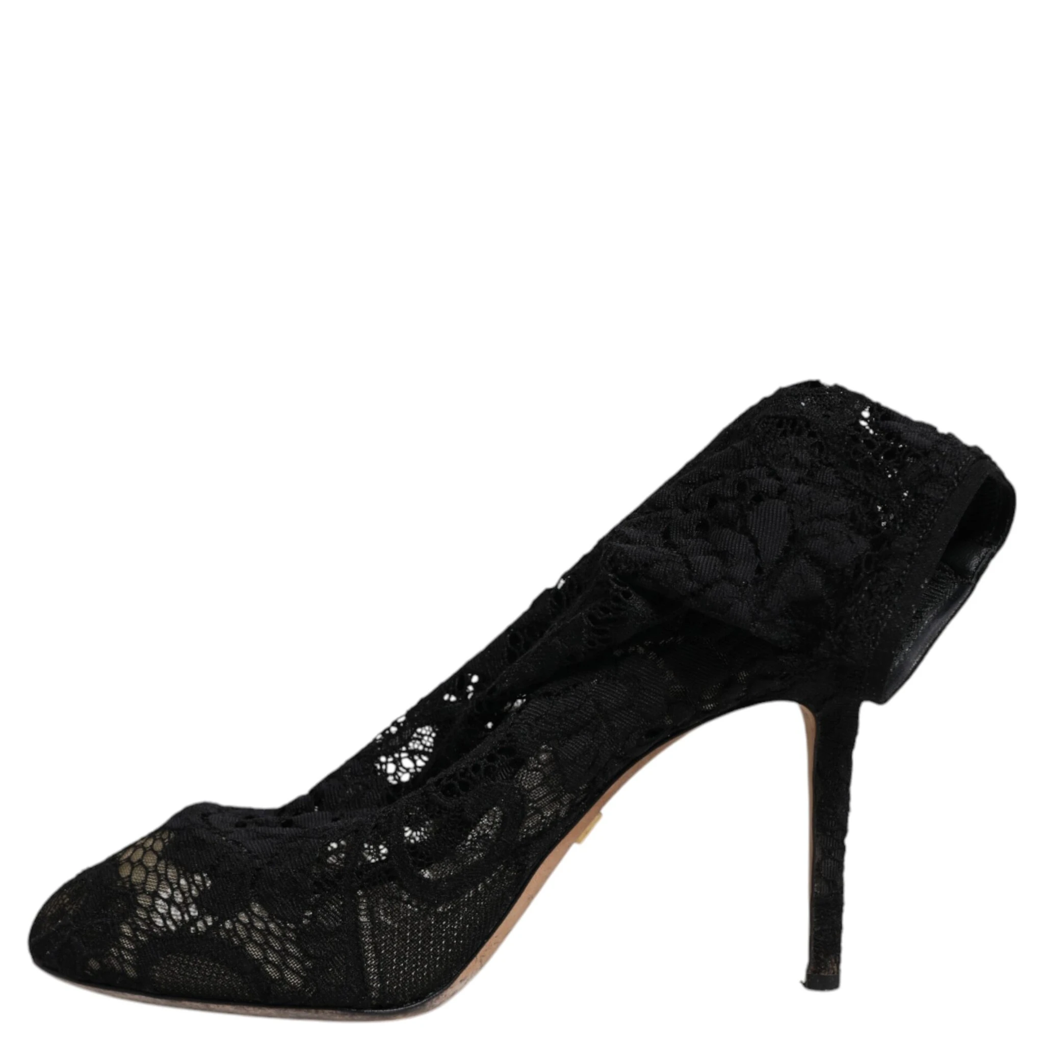 Black Lace Stretch Heels Mid Calf Boots Shoes