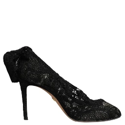 Black Lace Stretch Heels Mid Calf Boots Shoes
