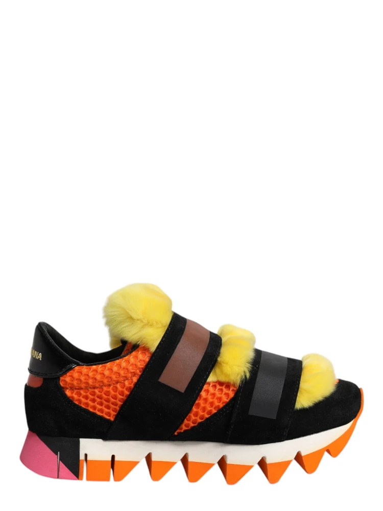 Multicolor Fur Embellished Sneakers Shoes