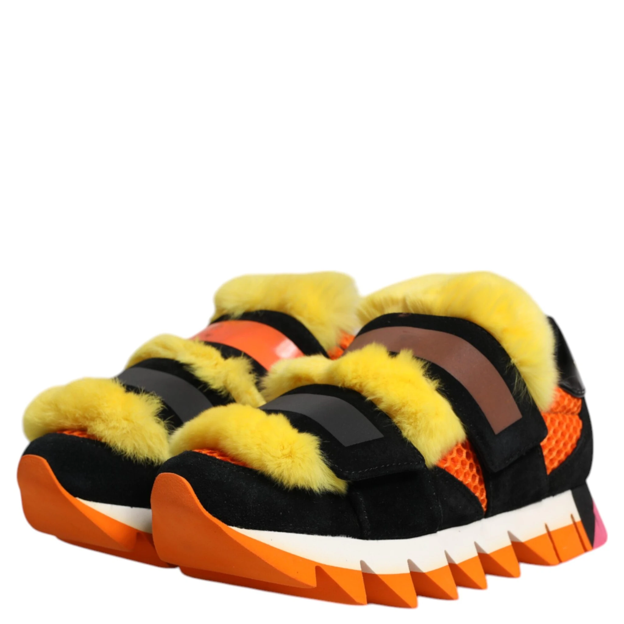 Multicolor Fur Embellished Sneakers Shoes