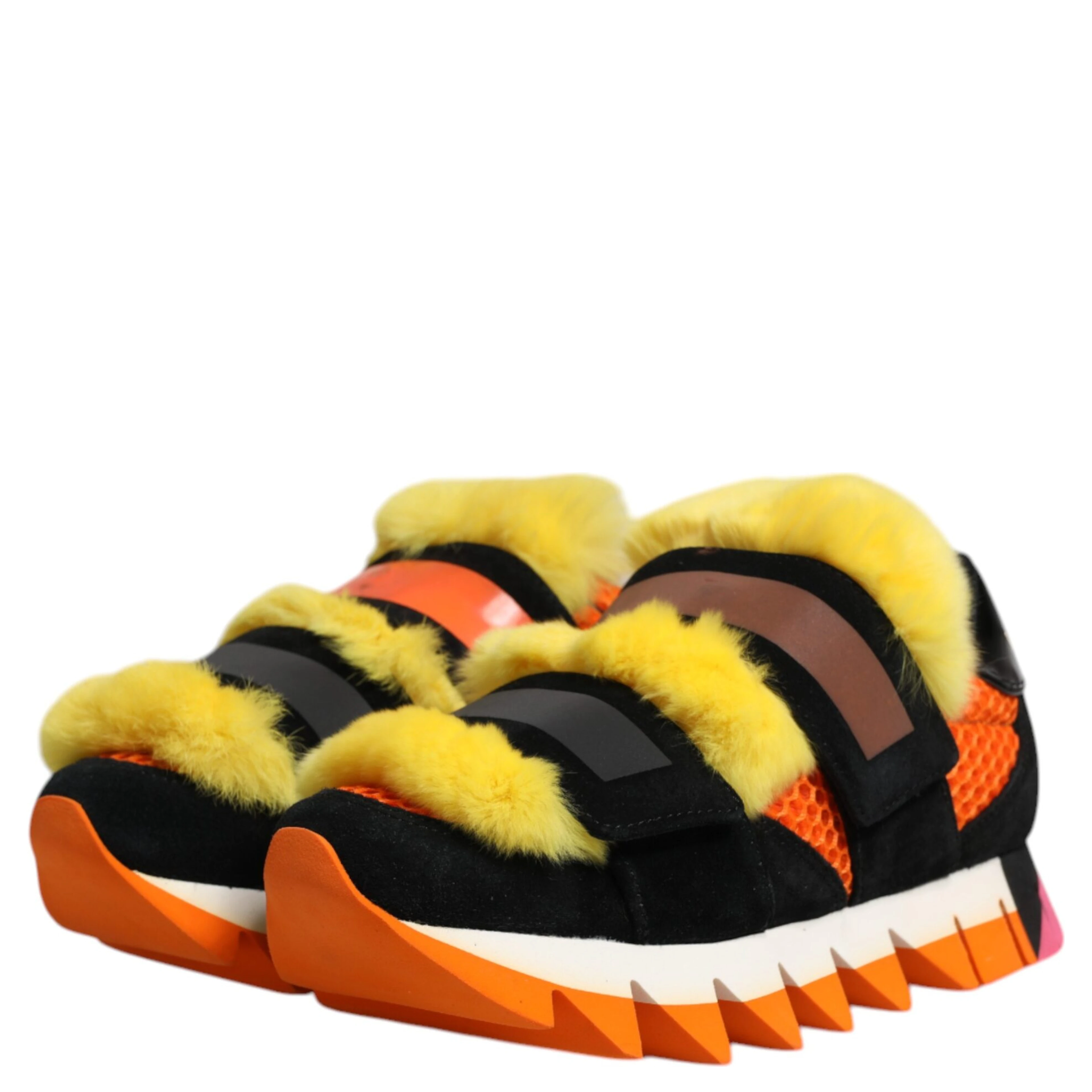 Multicolor Fur Embellished Sneakers Shoes