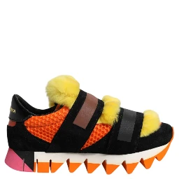 Multicolor Fur Embellished Sneakers Shoes
