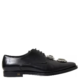 Black Leather Crystal Lace Up Formal Shoes