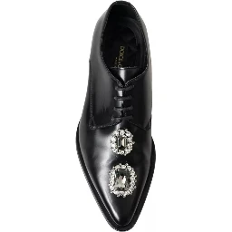 Black Leather Crystal Lace Up Formal Shoes