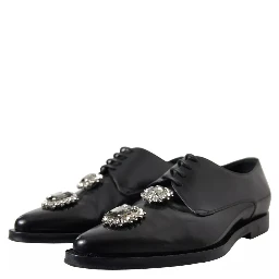 Black Leather Crystal Lace Up Formal Shoes