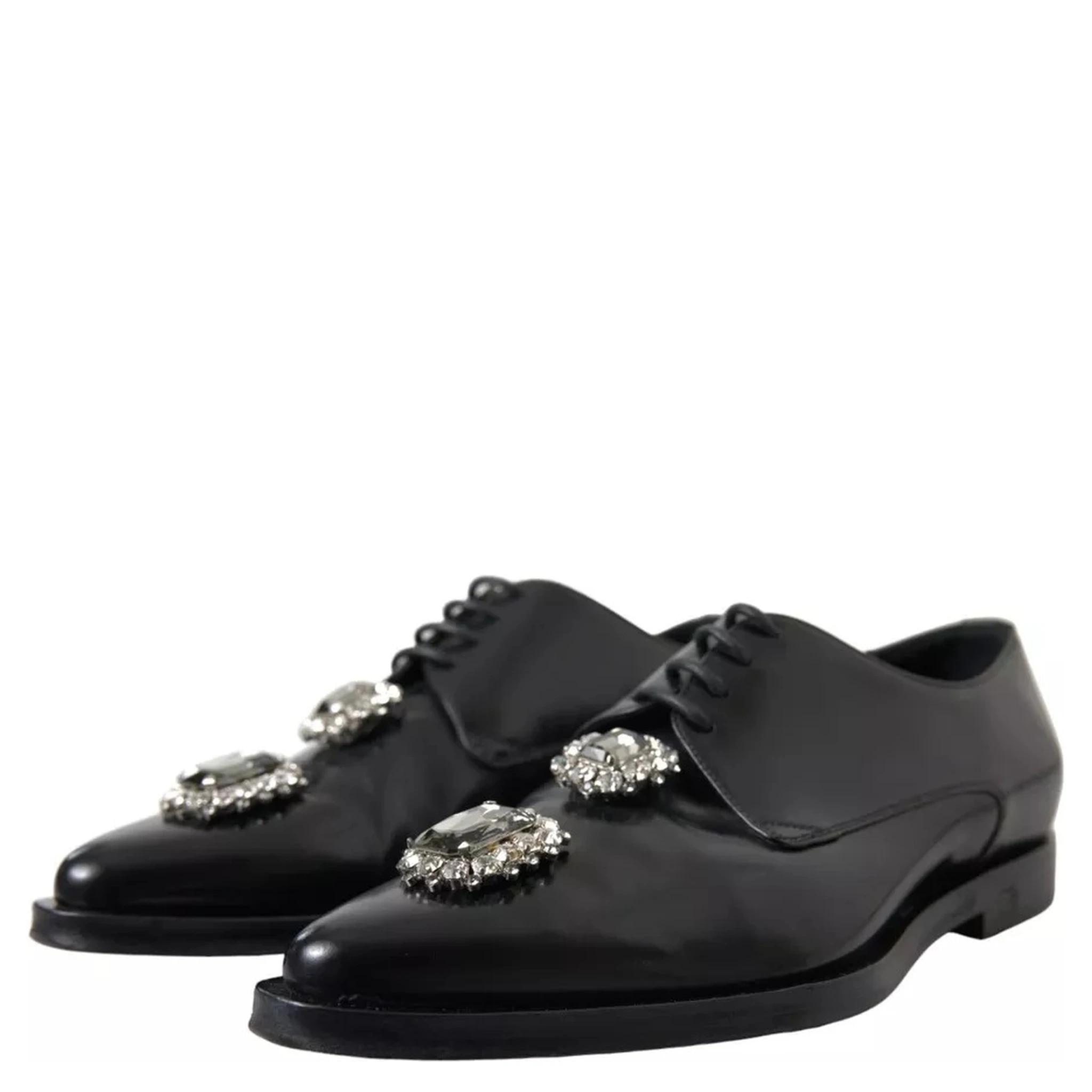Black Leather Crystal Lace Up Formal Shoes