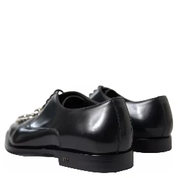 Black Leather Crystal Lace Up Formal Shoes