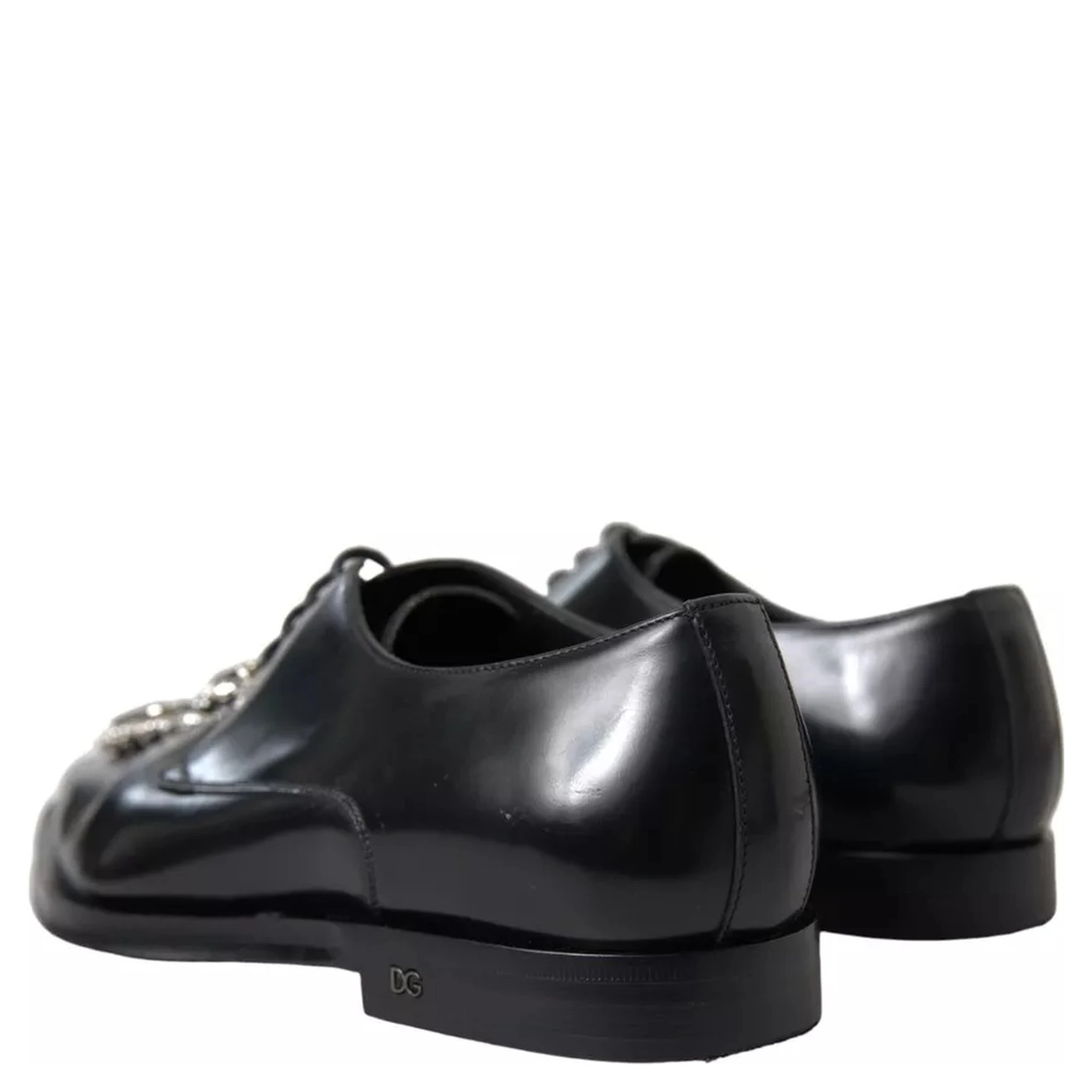 Black Leather Crystal Lace Up Formal Shoes