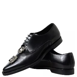 Black Leather Crystal Lace Up Formal Shoes