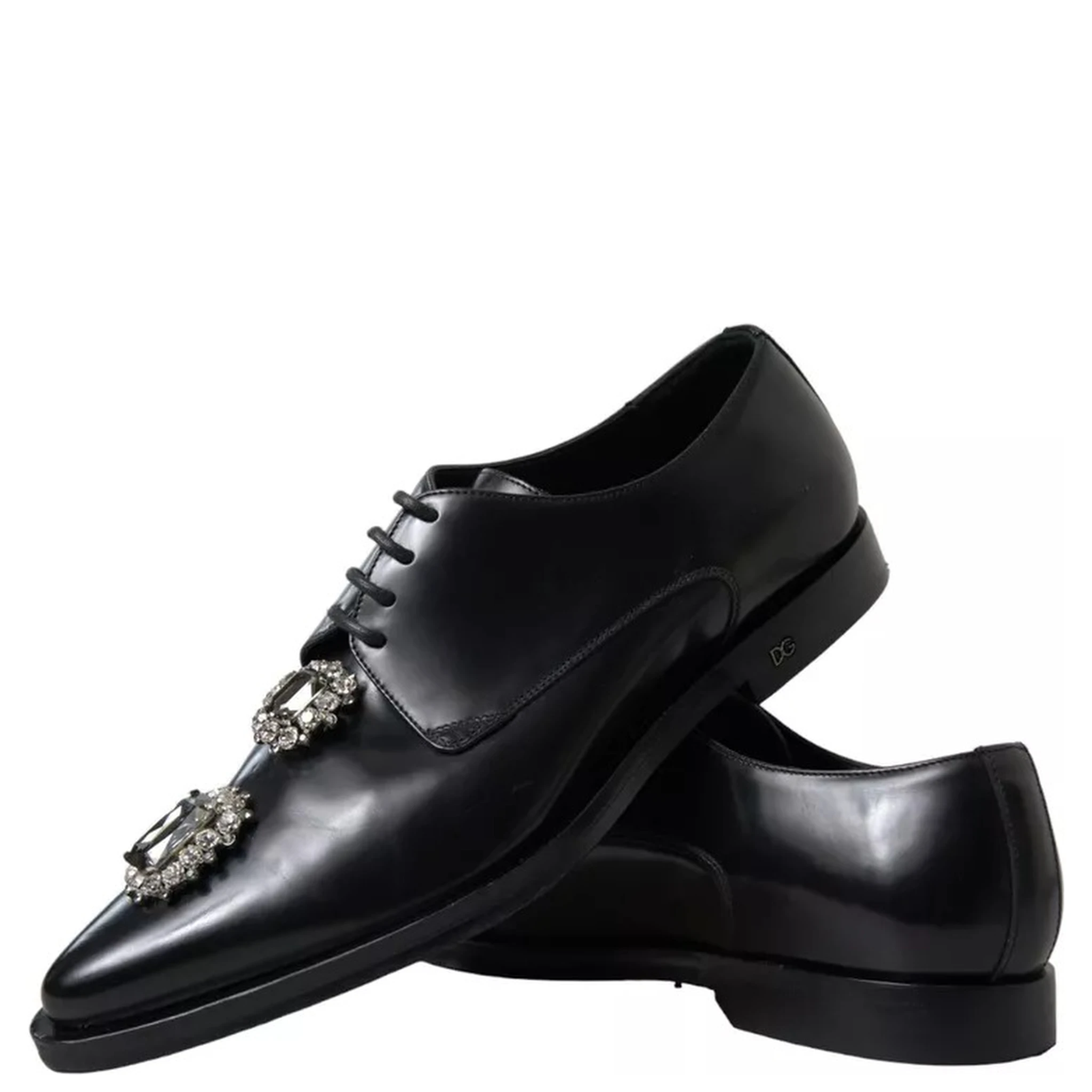 Black Leather Crystal Lace Up Formal Shoes