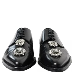 Black Leather Crystal Lace Up Formal Shoes