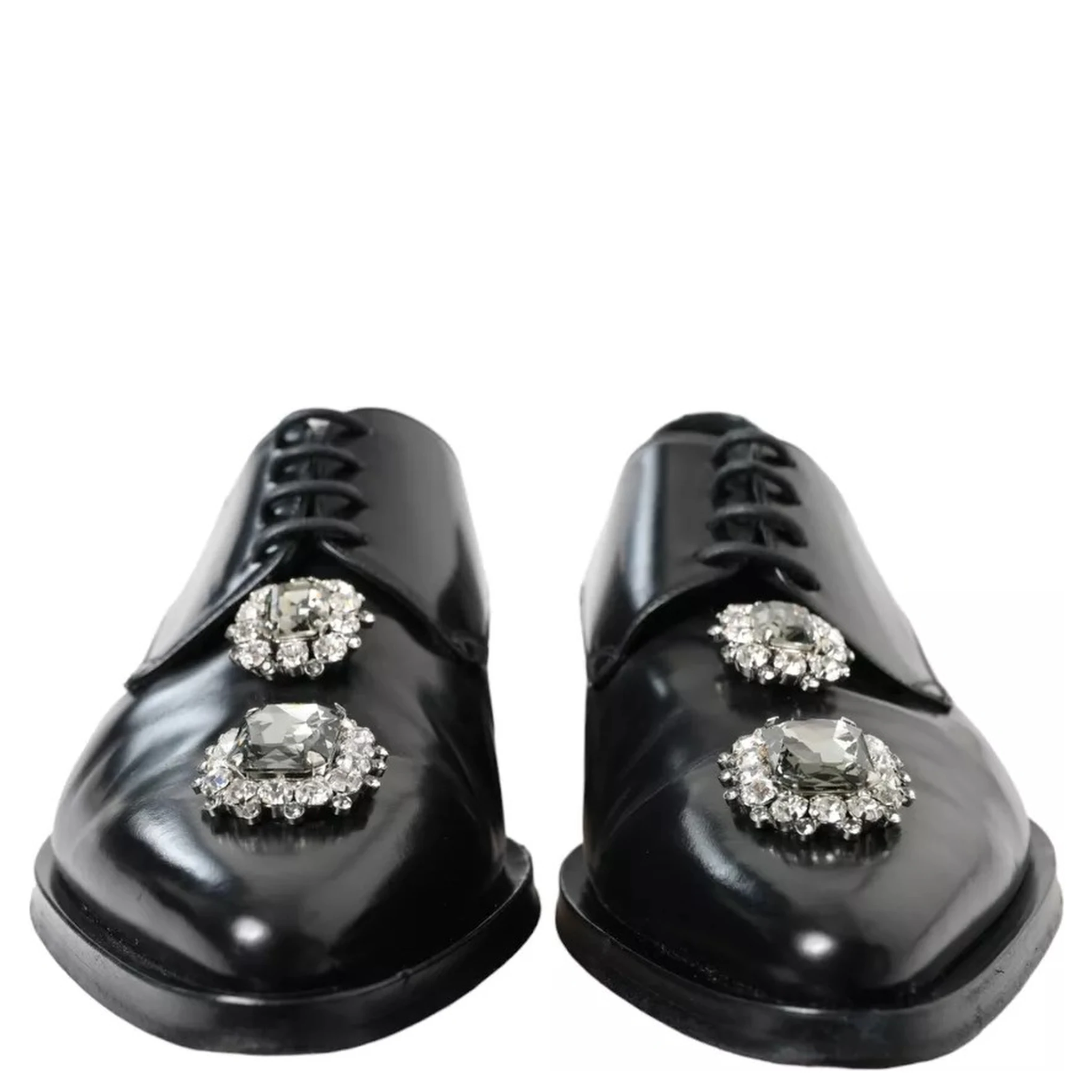 Black Leather Crystal Lace Up Formal Shoes