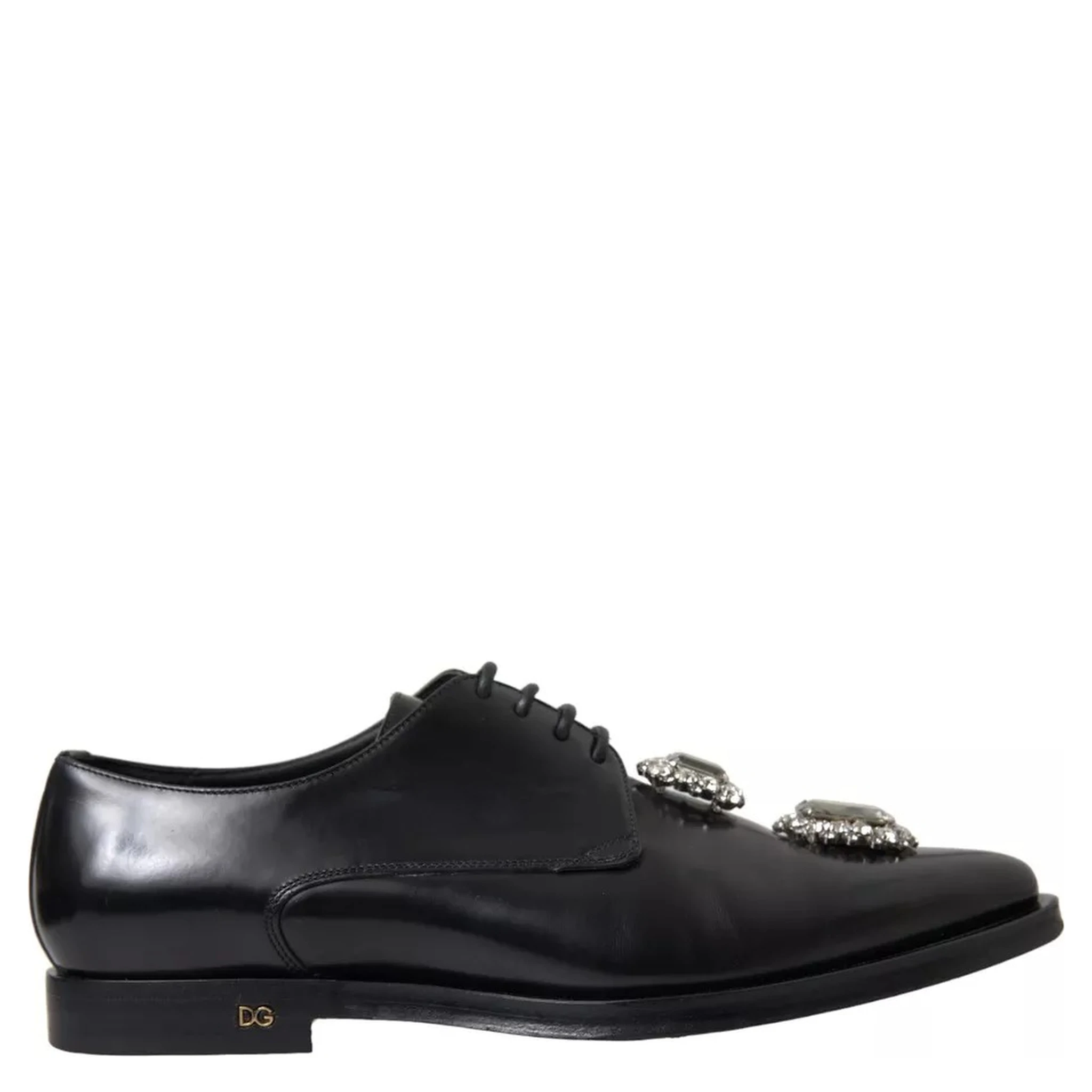 Black Leather Crystal Lace Up Formal Shoes