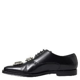 Black Leather Crystal Lace Up Formal Shoes