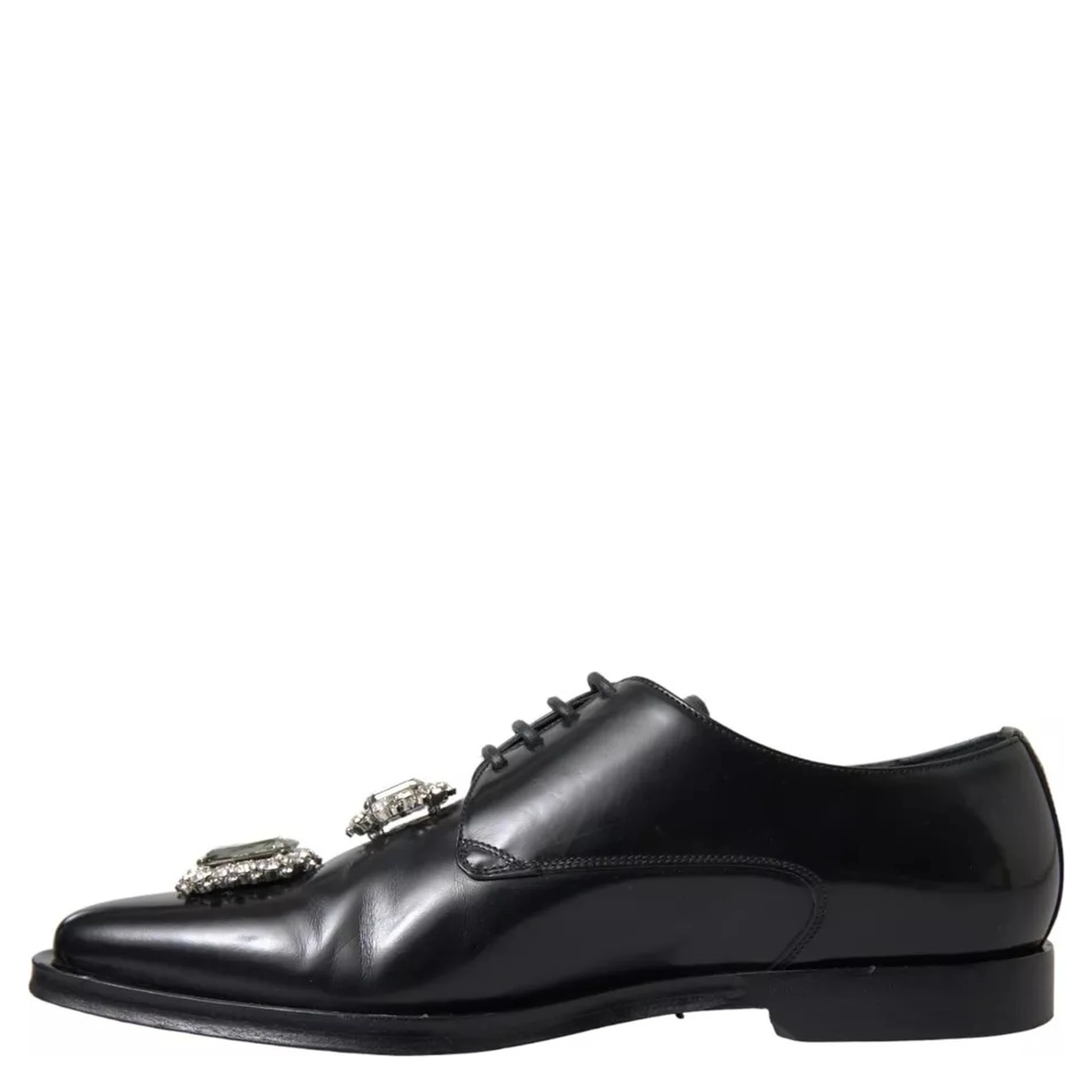 Black Leather Crystal Lace Up Formal Shoes