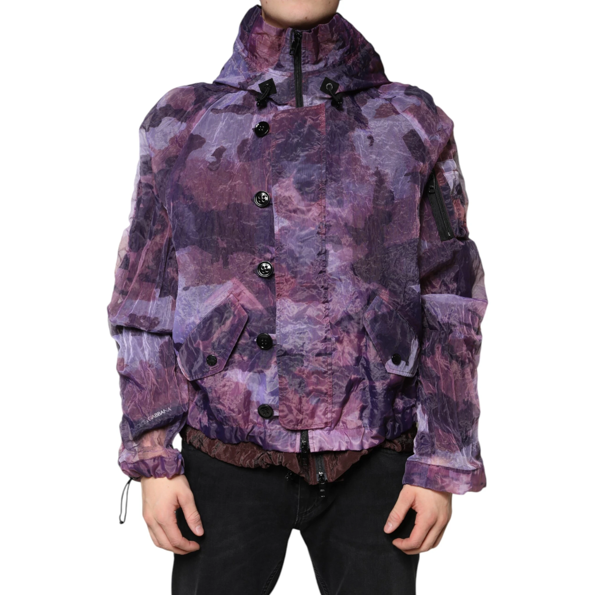 Purple Camouflage Hooded Men Blouson Jacket