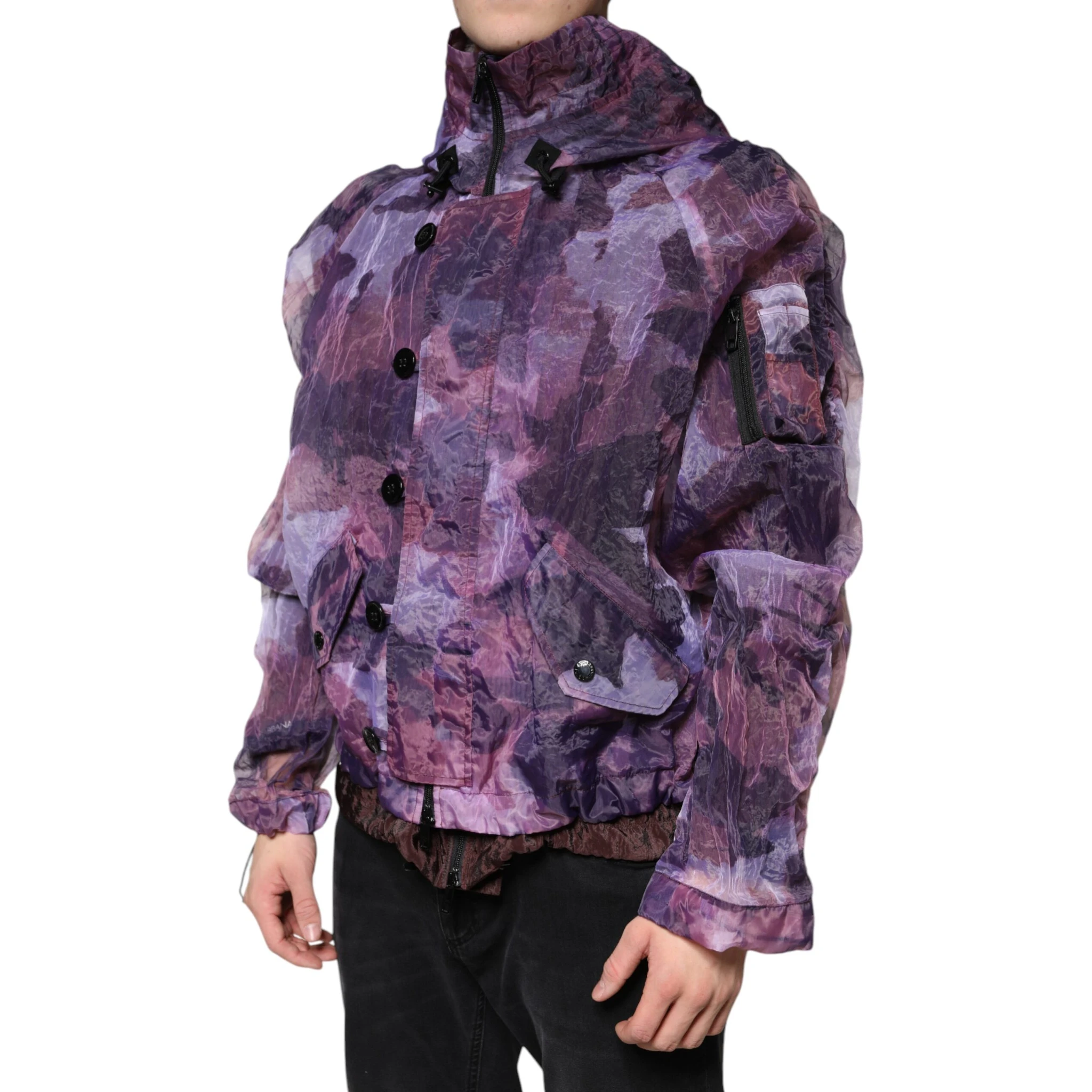 Purple Camouflage Hooded Men Blouson Jacket