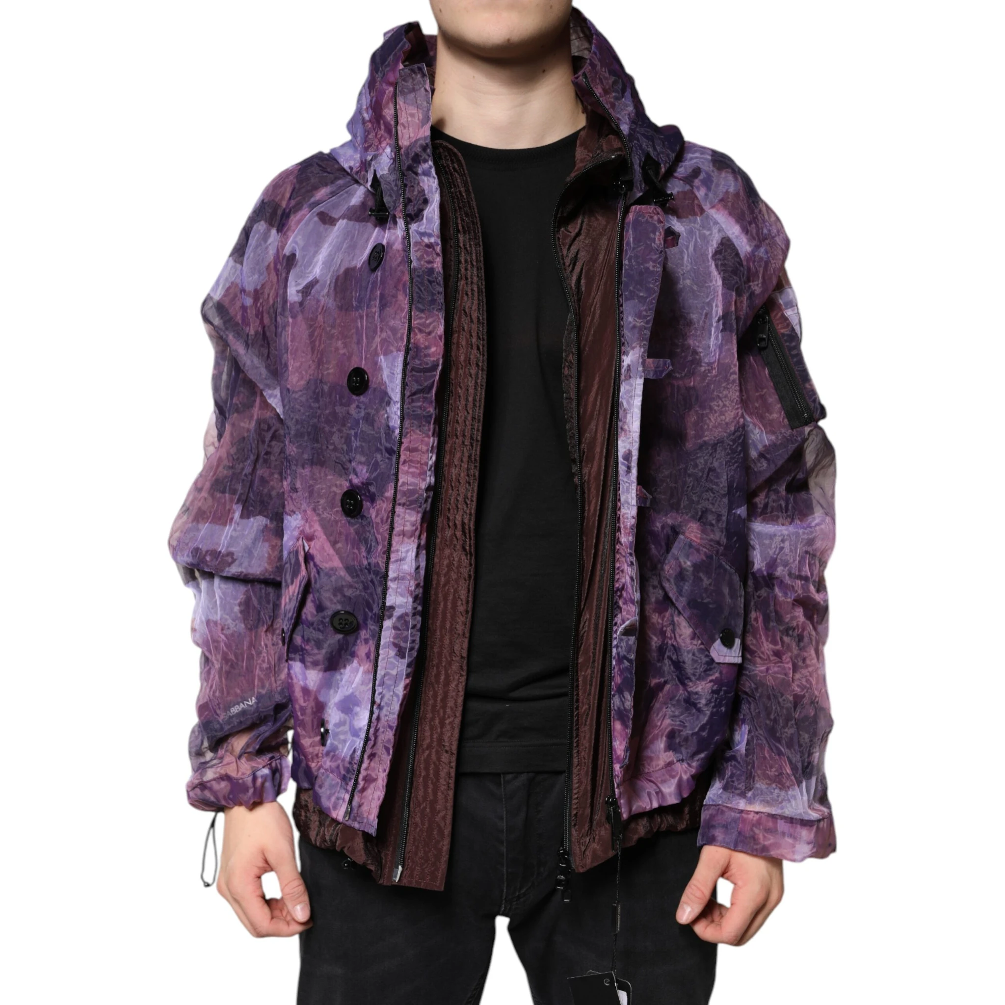 Purple Camouflage Hooded Men Blouson Jacket