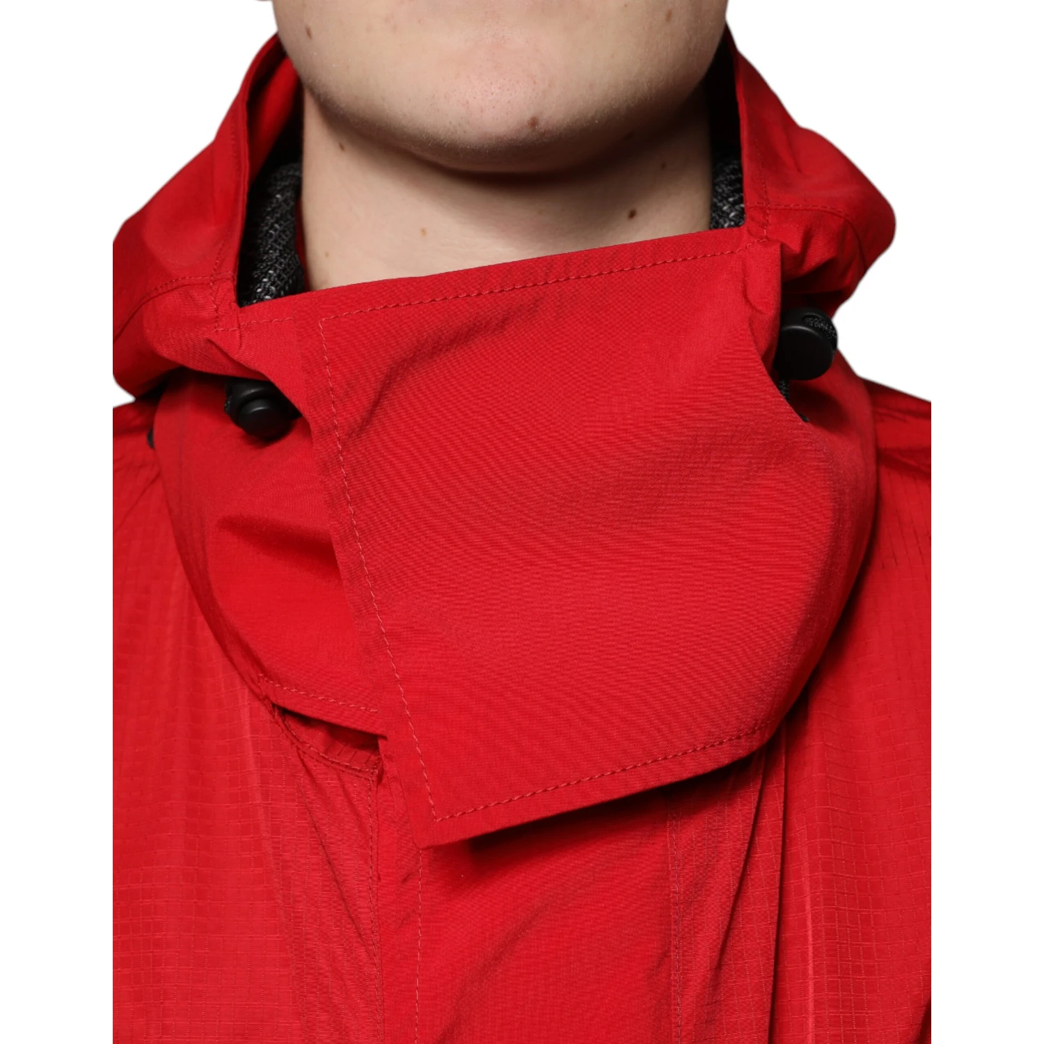 Red Nylon Hooded Men Full Zip Parka Jacket