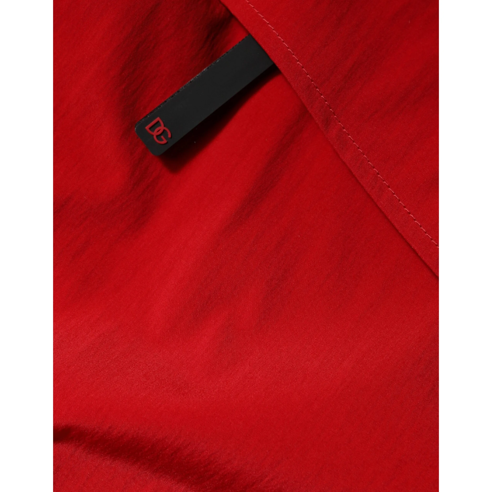 Red Nylon Hooded Men Full Zip Parka Jacket