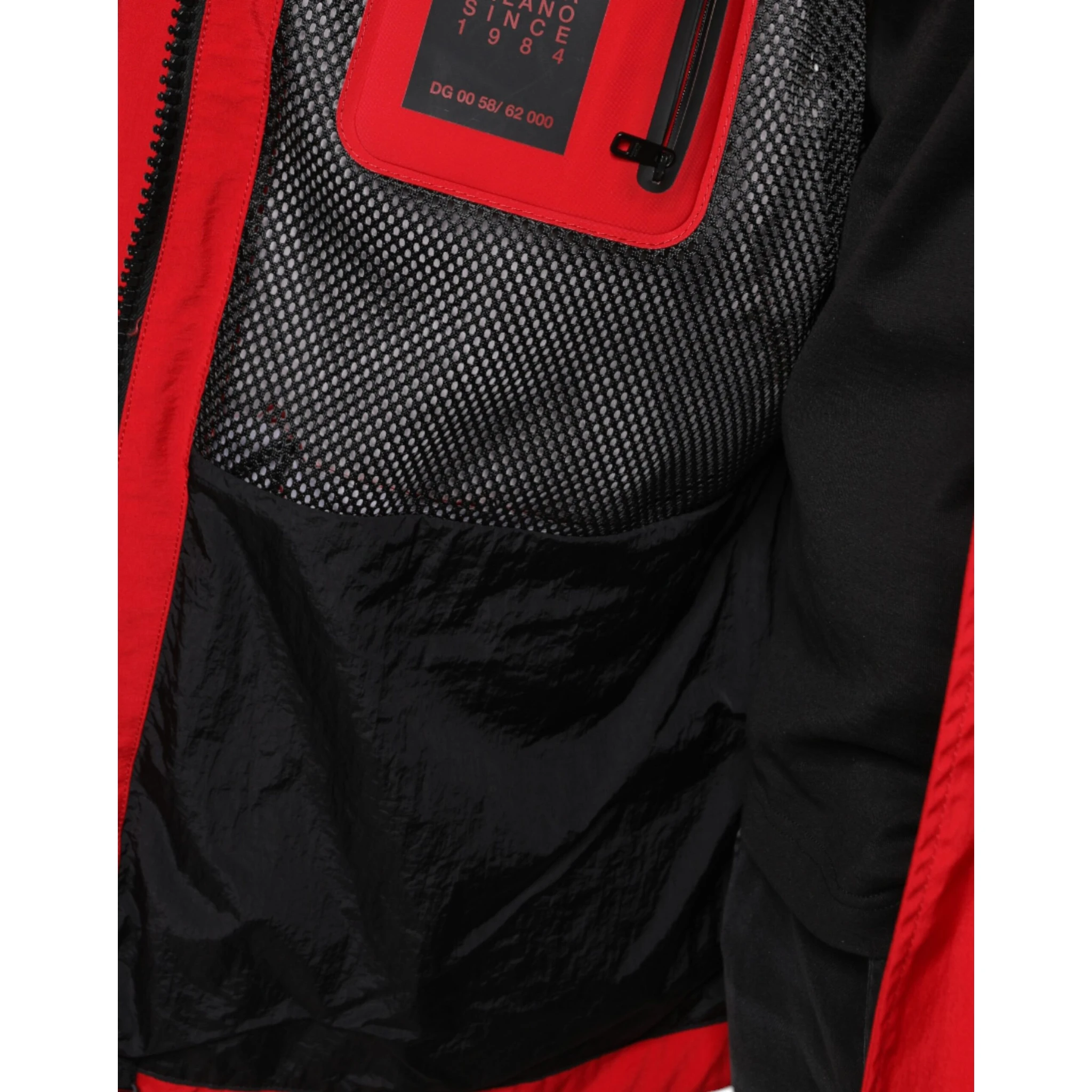Red Nylon Hooded Men Full Zip Parka Jacket