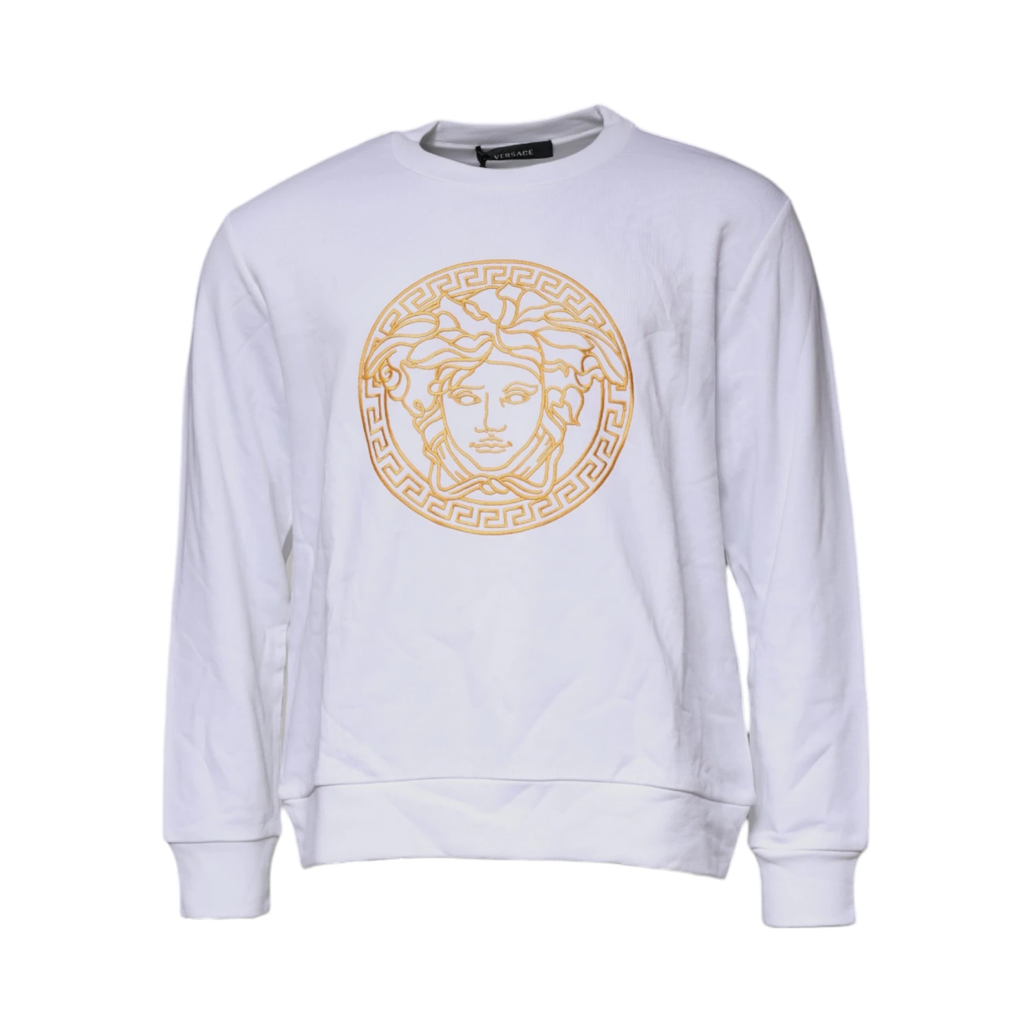 White Medusa Embroidery Crew Neck Pullover Sweater