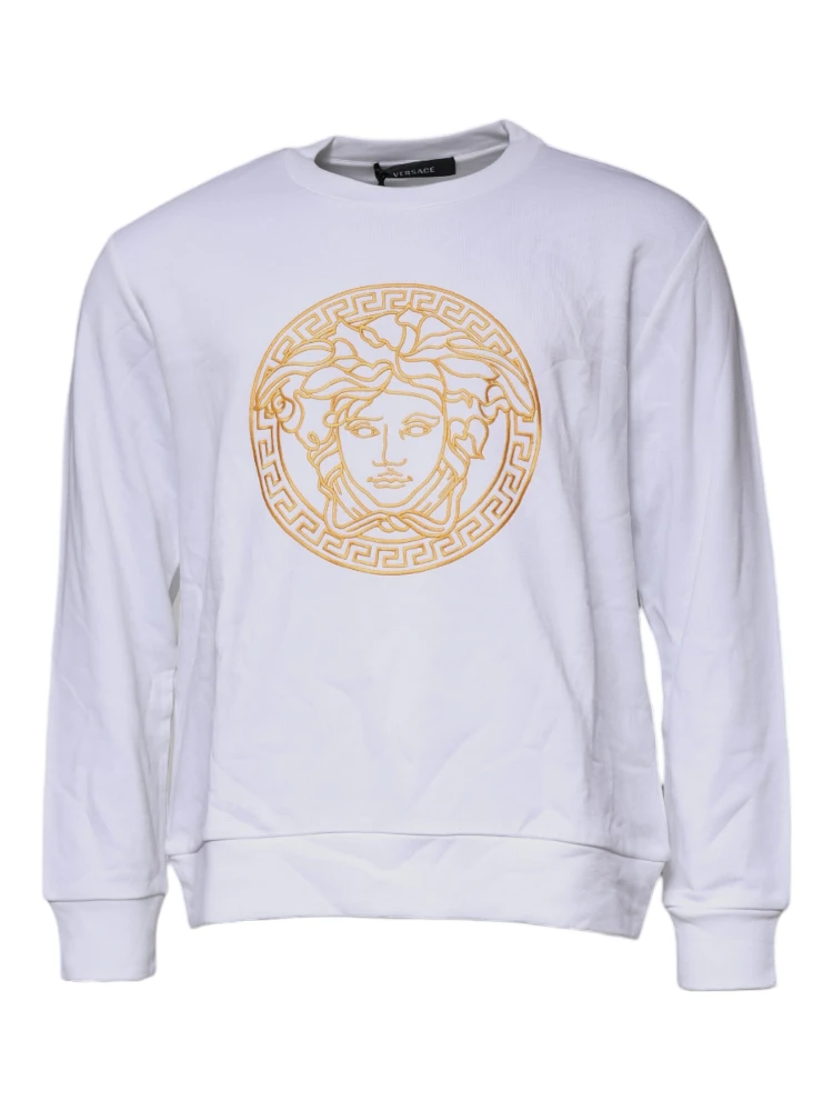 White Medusa Embroidery Crew Neck Pullover Sweater alternative
