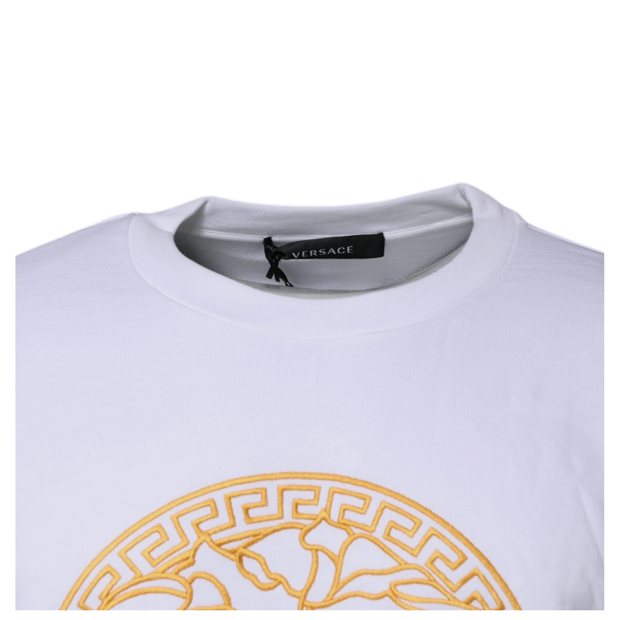 White Medusa Embroidery Crew Neck Pullover Sweater