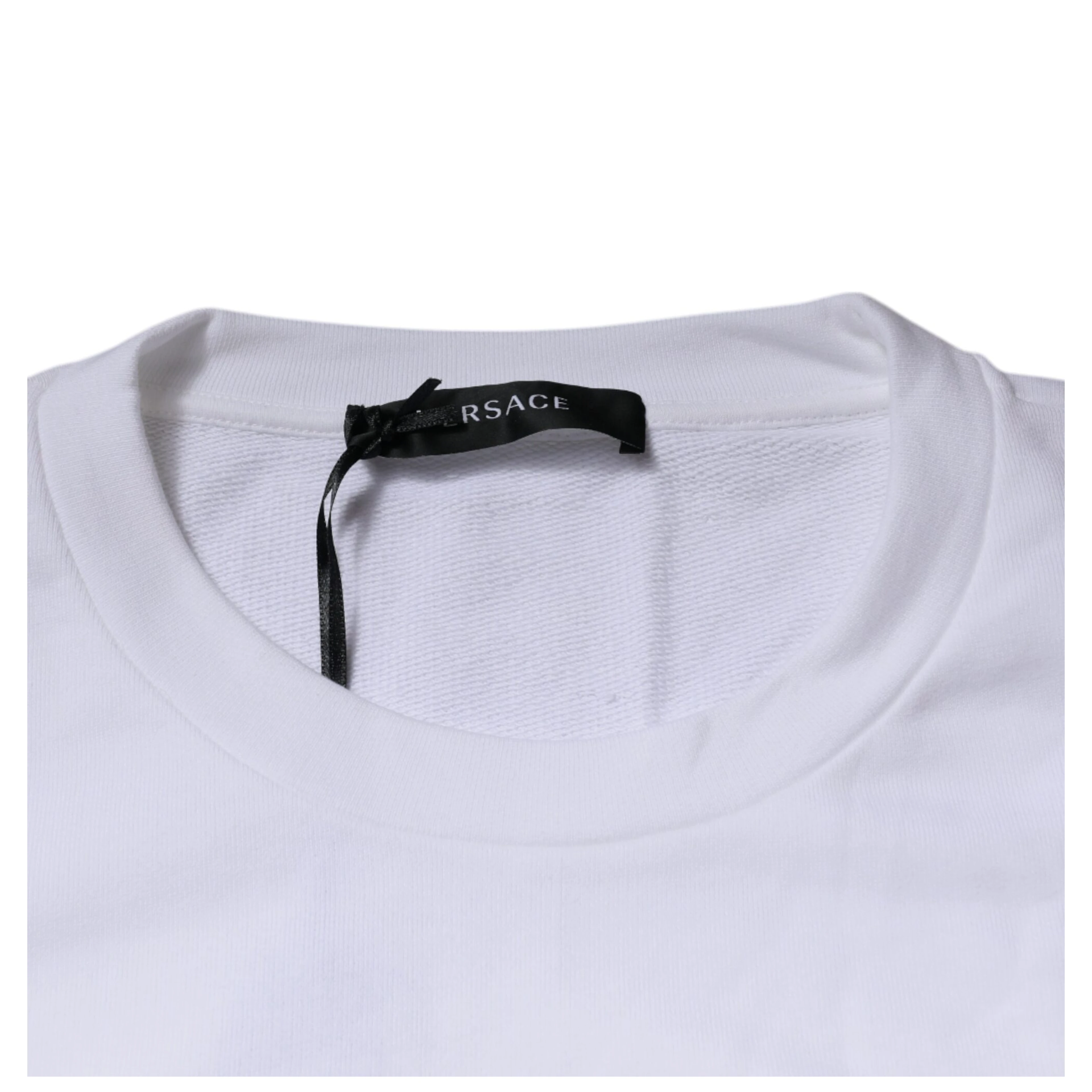 White Medusa Embroidery Crew Neck Pullover Sweater
