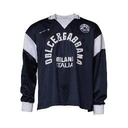 Blue Logo Jersey Collared Pullover Sweater