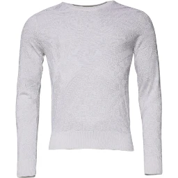 White Silk Crew Neck Men Pullover Sweater