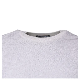 White Silk Crew Neck Men Pullover Sweater