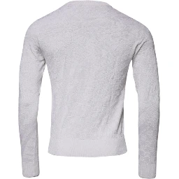White Silk Crew Neck Men Pullover Sweater