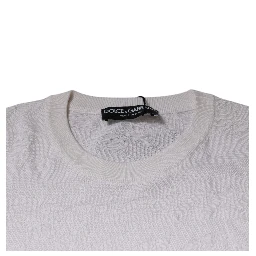 White Silk Crew Neck Men Pullover Sweater