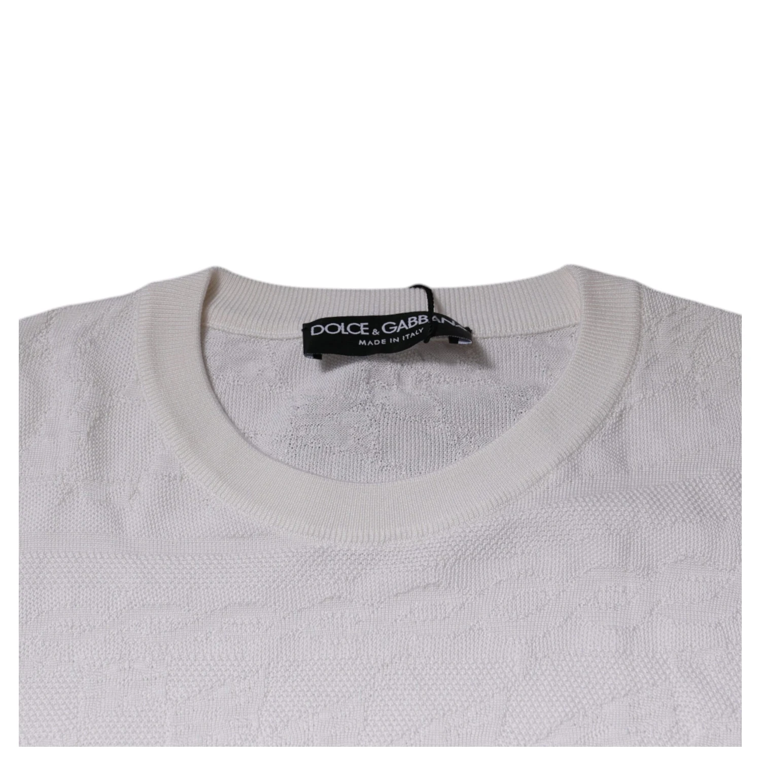 White Silk Crew Neck Men Pullover Sweater
