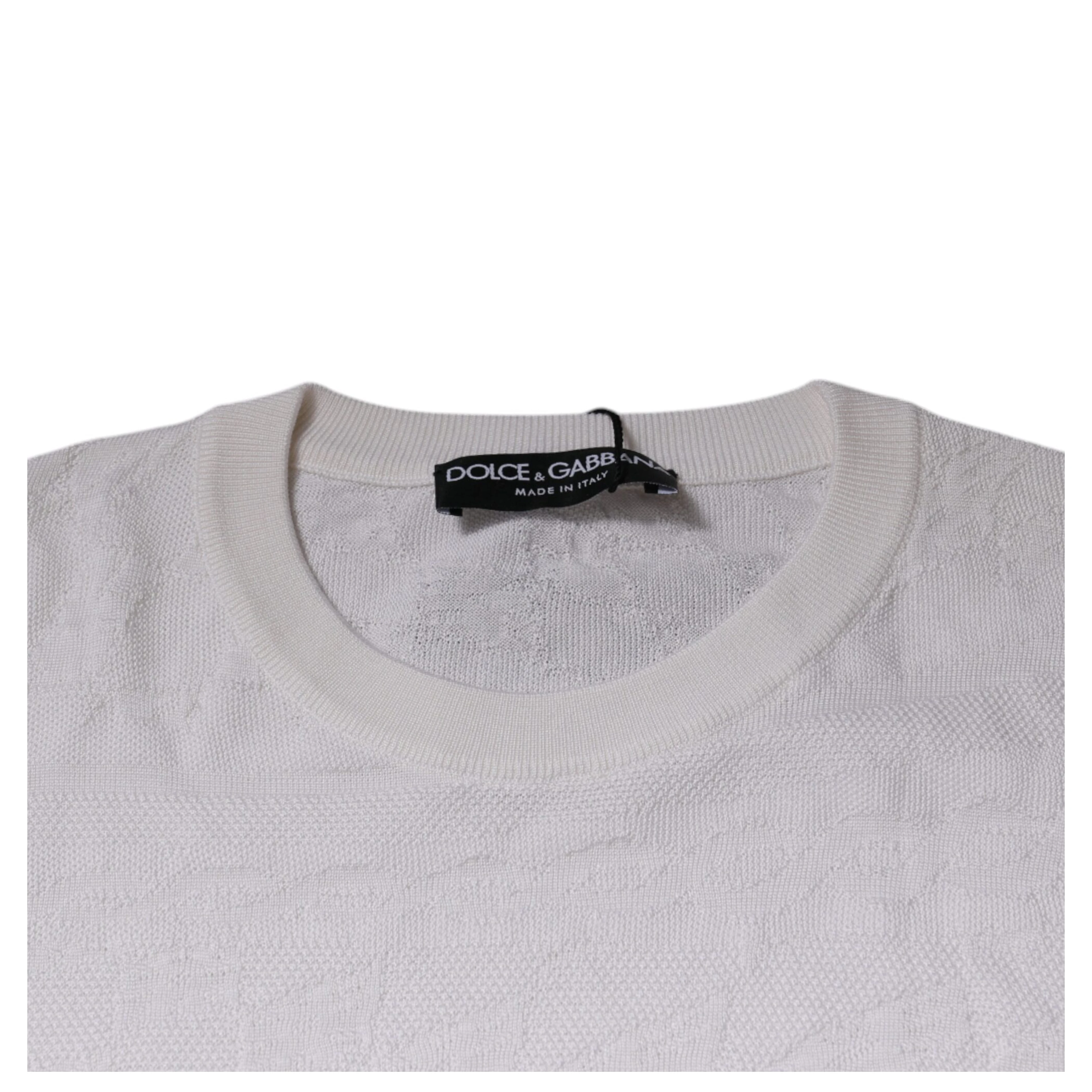 White Silk Crew Neck Men Pullover Sweater