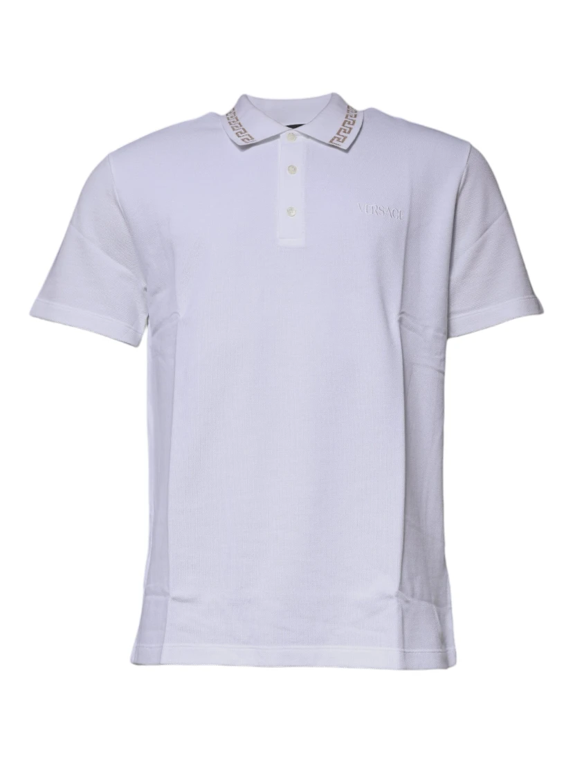 White Viscose Collared Men Polo Short Sleeves T-shirt